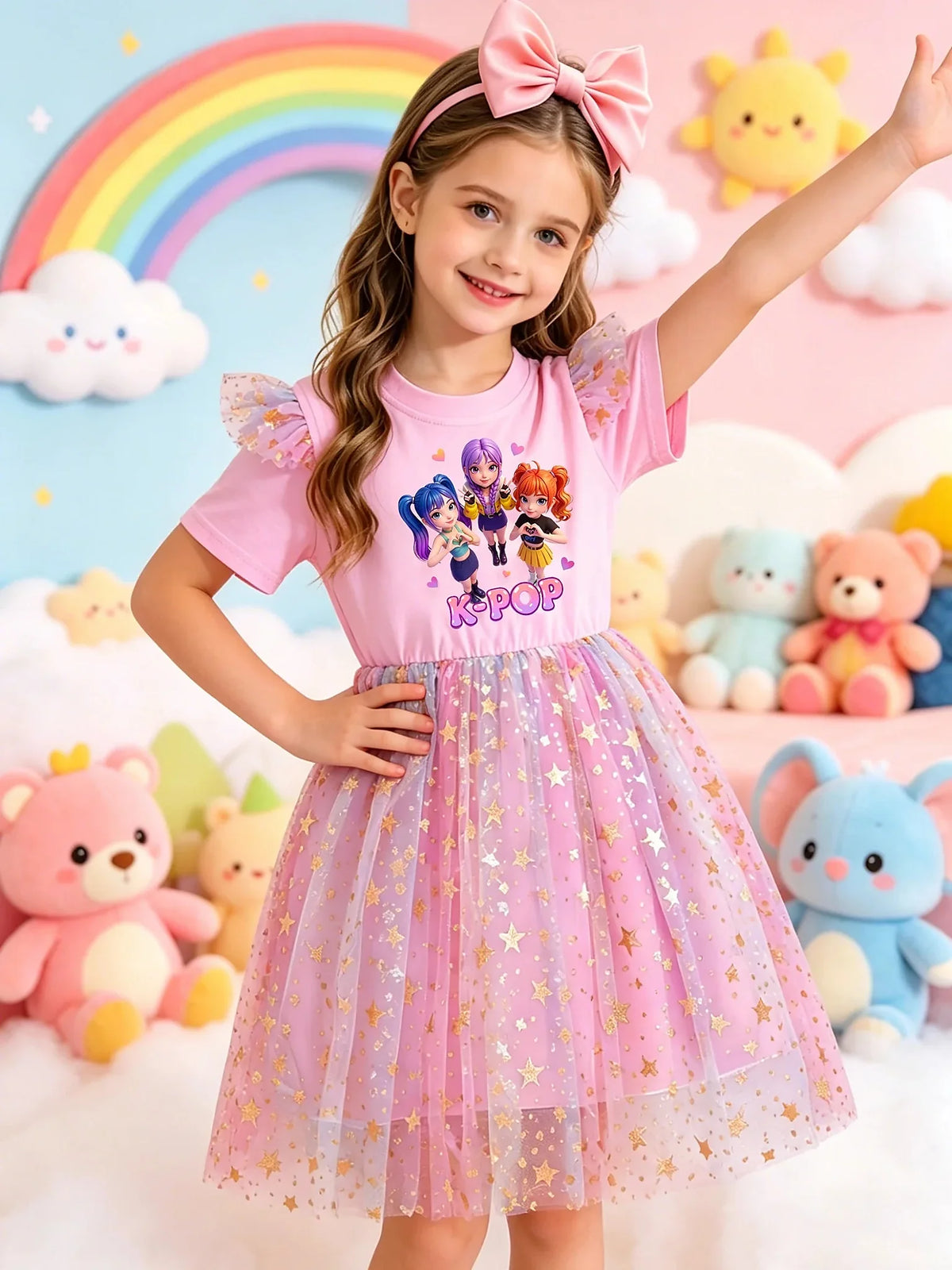 Girls Cartoon Idol Sequin Mesh Princess Dress Ages 3 to 10 - QHA UK
