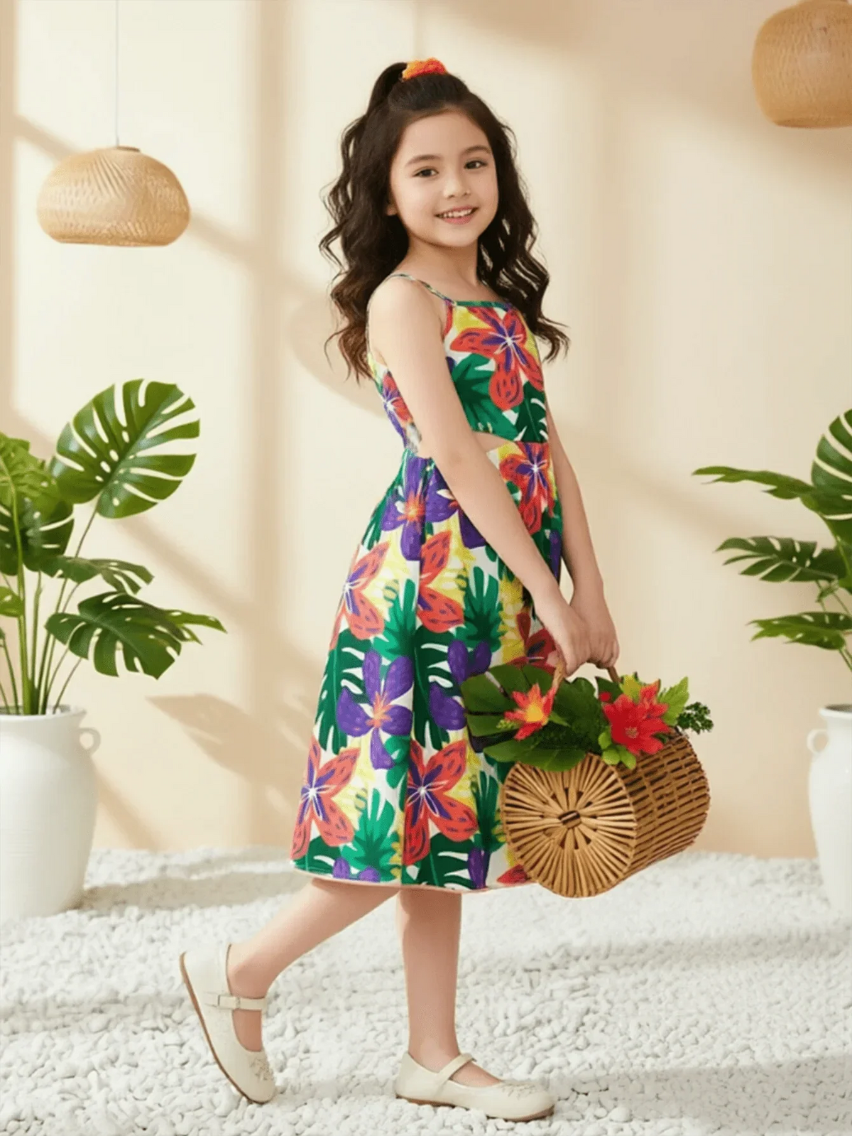 Girls Floral Spaghetti Strap Beach Dress Ages 5 to 12 Years - QHA UK