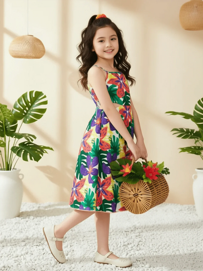 Girls Floral Spaghetti Strap Beach Dress Ages 5 to 12 Years - QHA UK
