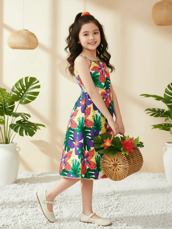 Girls Floral Spaghetti Strap Beach Dress Ages 5 to 12 Years - QHA UK