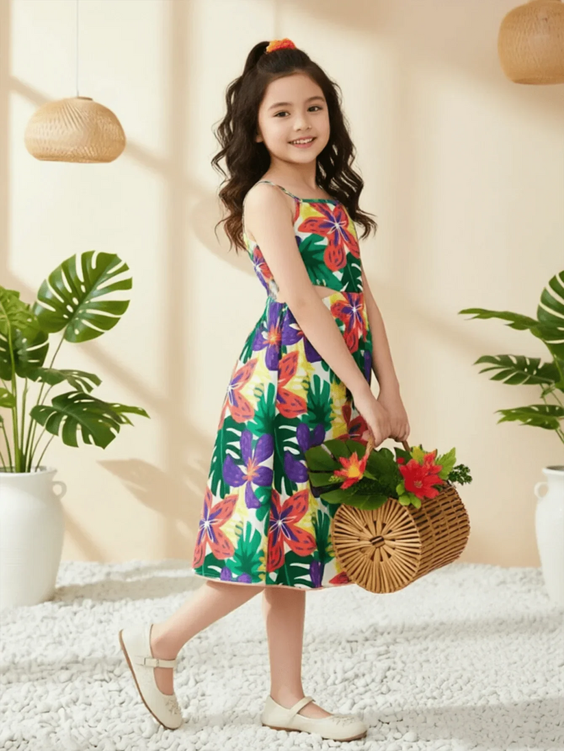 Girls Floral Spaghetti Strap Beach Dress Ages 5 to 12 Years - QHA UK