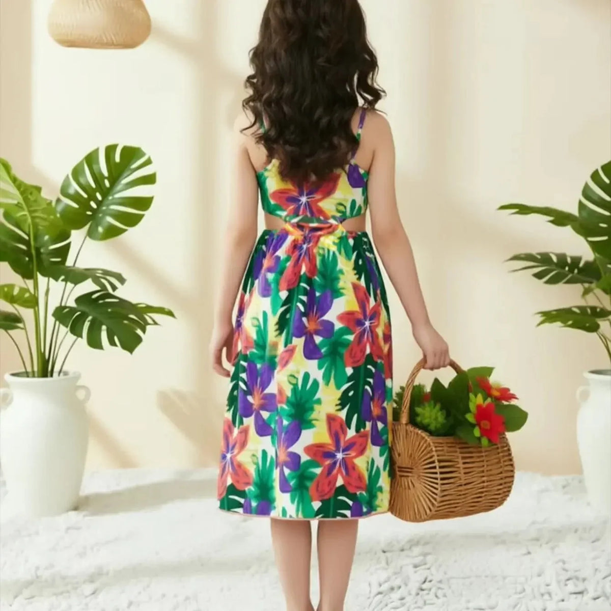 Girls Floral Spaghetti Strap Beach Dress Ages 5 to 12 Years - QHA UK