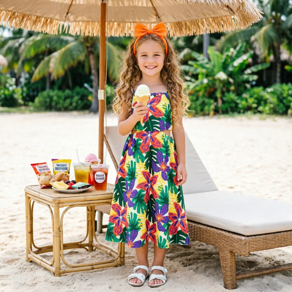 Girls Floral Spaghetti Strap Beach Dress Ages 5 to 12 Years - QHA UK