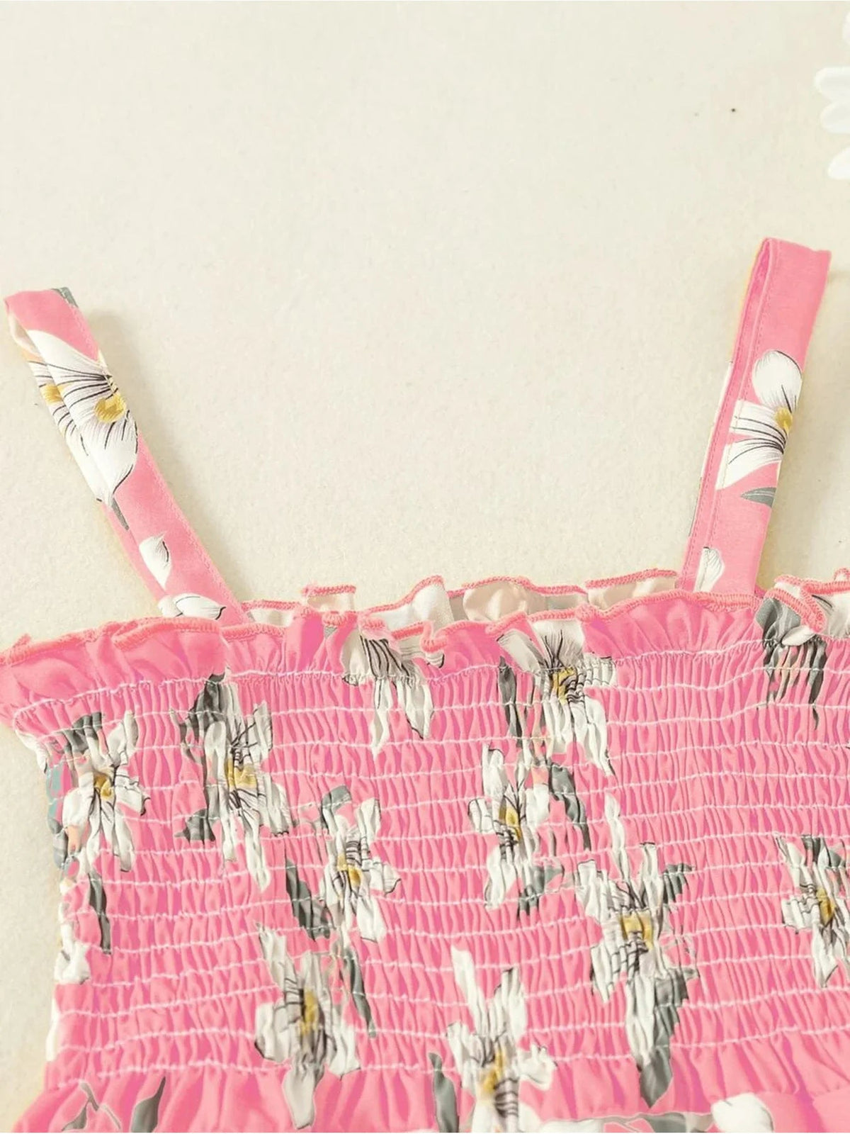 Girls' Pink Lily Print Wide-Leg Jumpsuit | Suspender Ages 4-7 Years - Pattern Detail - QHA UK