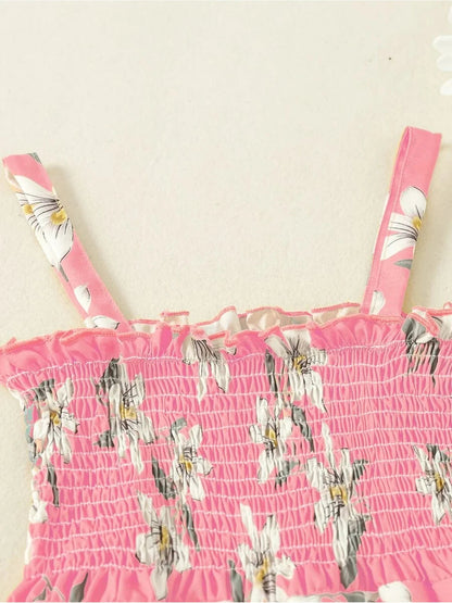 Girls' Pink Lily Print Wide-Leg Jumpsuit | Suspender Ages 4-7 Years - Pattern Detail - QHA UK