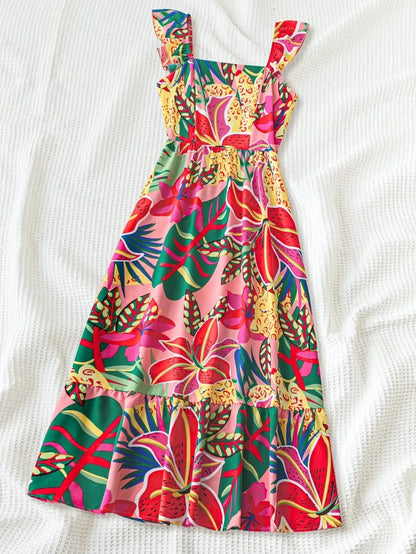 Girls Tropical Floral Ruffle Maxi Summer Dress Ages 8 to 12 - QHA UK