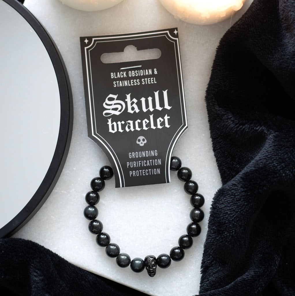 Gothic Gifts Bracelet Black Obsidian Skull - QHA UK