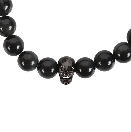 Gothic Gifts Bracelet Black Obsidian Skull - QHA UK
