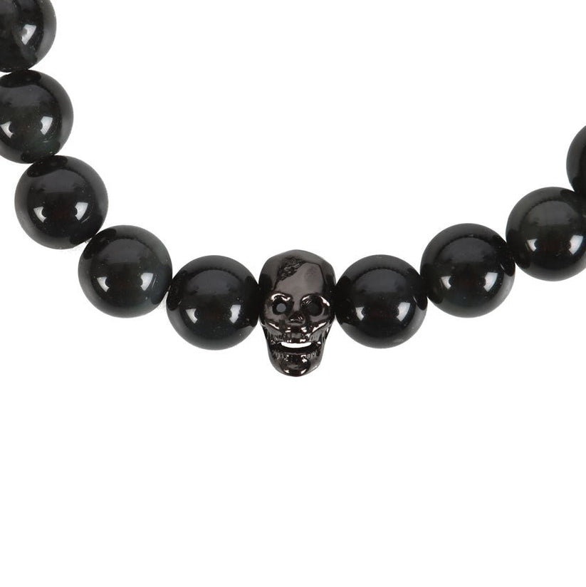 Gothic Gifts Bracelet Black Obsidian Skull - QHA UK