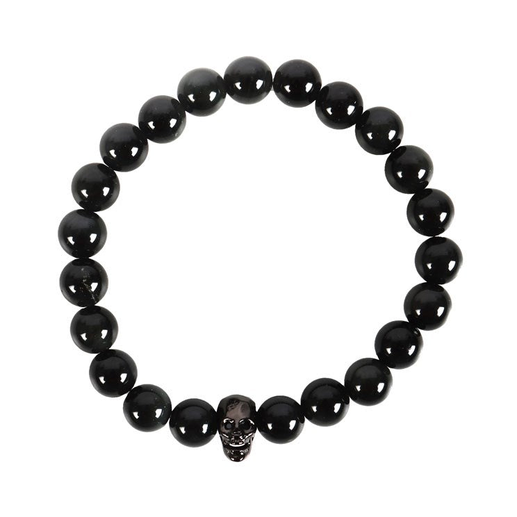 Gothic Gifts Bracelet Black Obsidian Skull - QHA UK