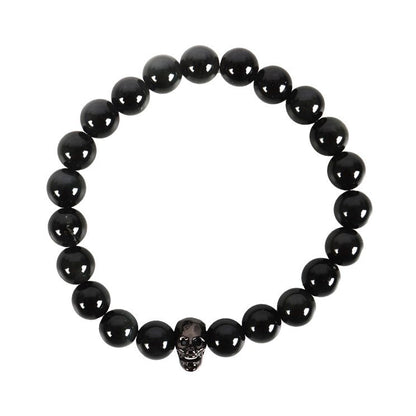 Gothic Gifts Bracelet Black Obsidian Skull - QHA UK