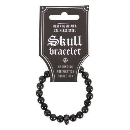 Gothic Gifts Bracelet Black Obsidian Skull - QHA UK