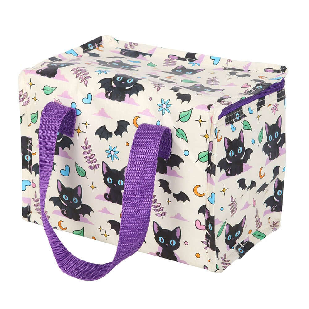 Gothic Gifts Lunch Bag Cute and Creepy Cat Print - Pattern Detail - QHA UK