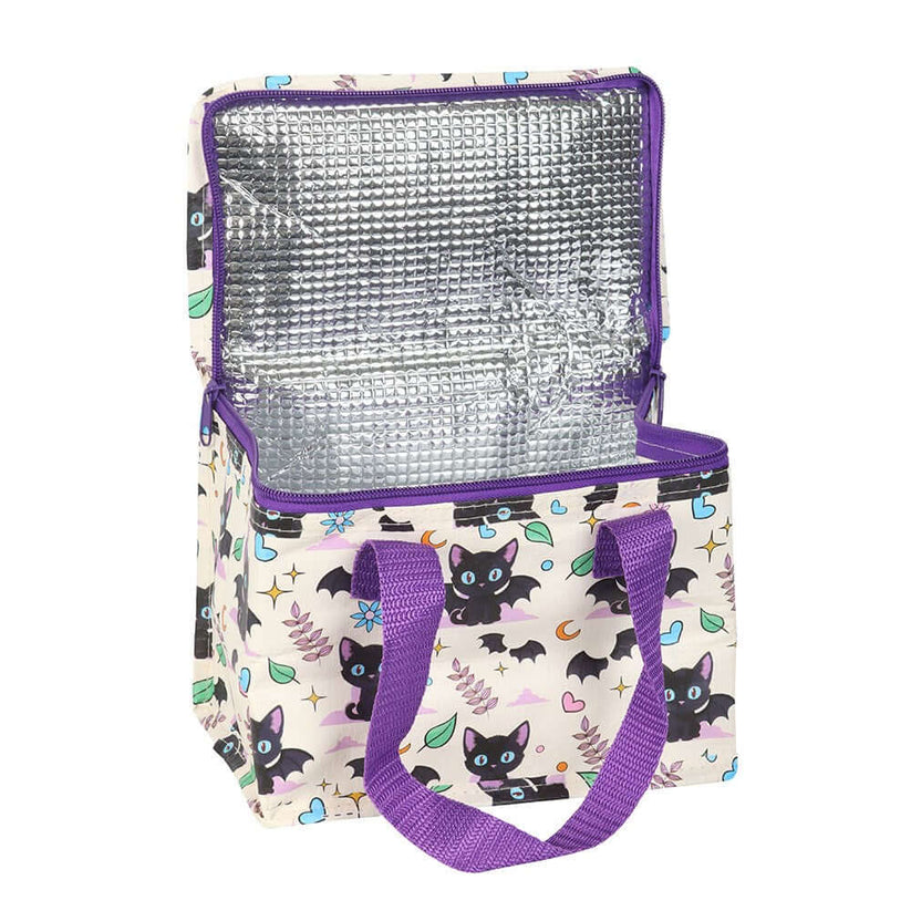 Gothic Gifts Lunch Bag Cute and Creepy Cat Print - Pattern Detail - QHA UK