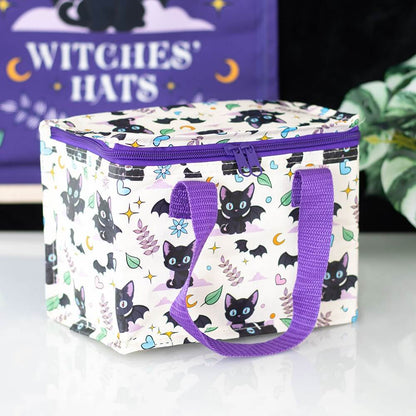 Gothic Gifts Lunch Bag Cute and Creepy Cat Print - Pattern Detail - QHA UK