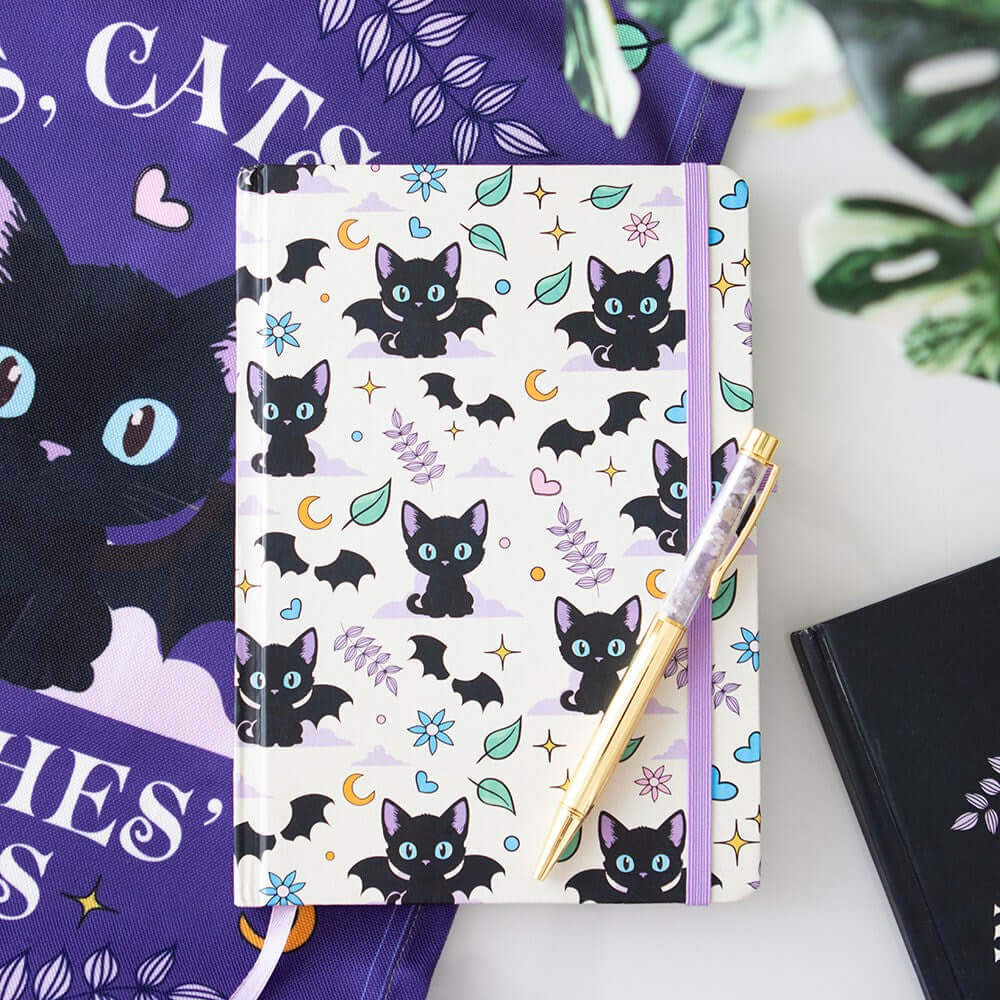 Gothic Gifts Journal Cute and Creepy Print A5 Notebook with Amethyst - Pattern Detail - QHA UK