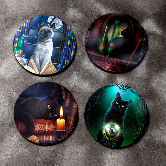 Gothic Gifts Coaster Set Lisa Parker Magic Cats of 4 Cork Pack of 4 - QHA UK