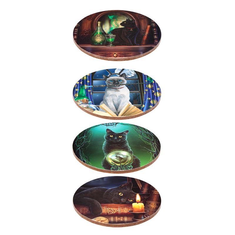 Gothic Gifts Coaster Set Lisa Parker Magic Cats of 4 Cork Pack of 4 - QHA UK
