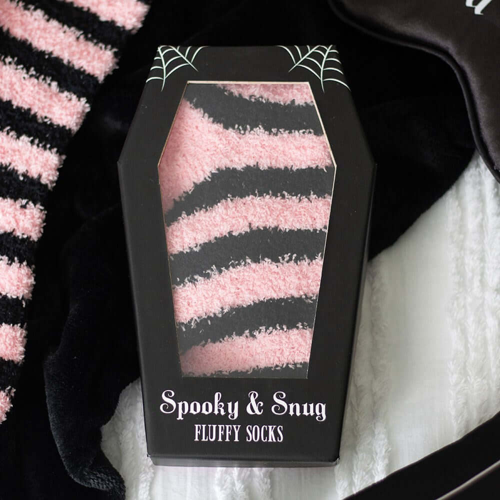 Gothic Gifts Socks Pink and Black Striped in Coffin Gift Box - QHA UK