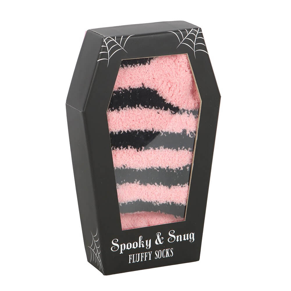 Gothic Gifts Socks Pink and Black Striped in Coffin Gift Box - QHA UK