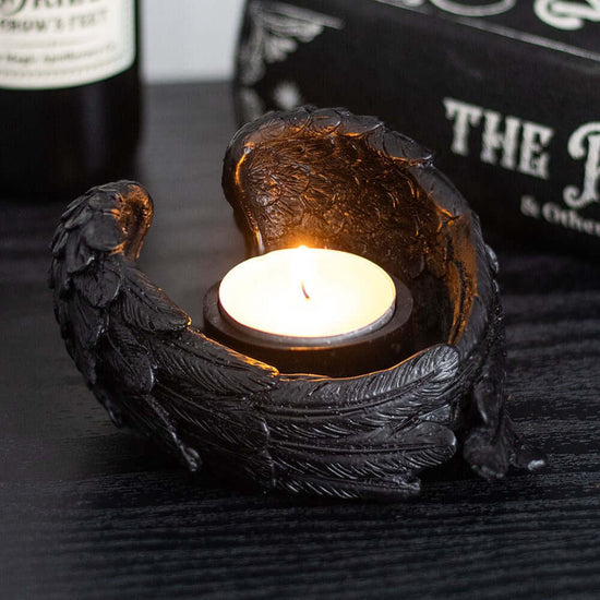 Gothic Gifts Candle Holder Raven Wings Tealight - QHA UK