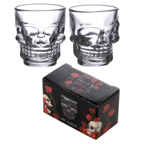 Gothic Gifts Shot Glasses Skulls and Roses Skull Pack of 2 - QHA UK