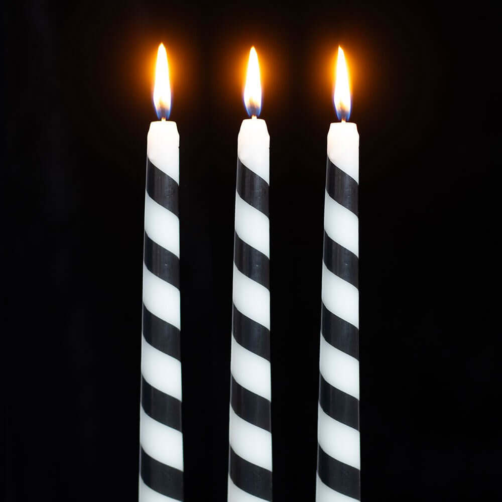 Gothic Gifts Taper Candles Black Candy Cane Pack of 3 - QHA UK