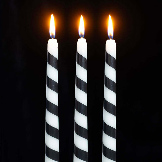 Gothic Gifts Taper Candles Black Candy Cane Pack of 3 - QHA UK