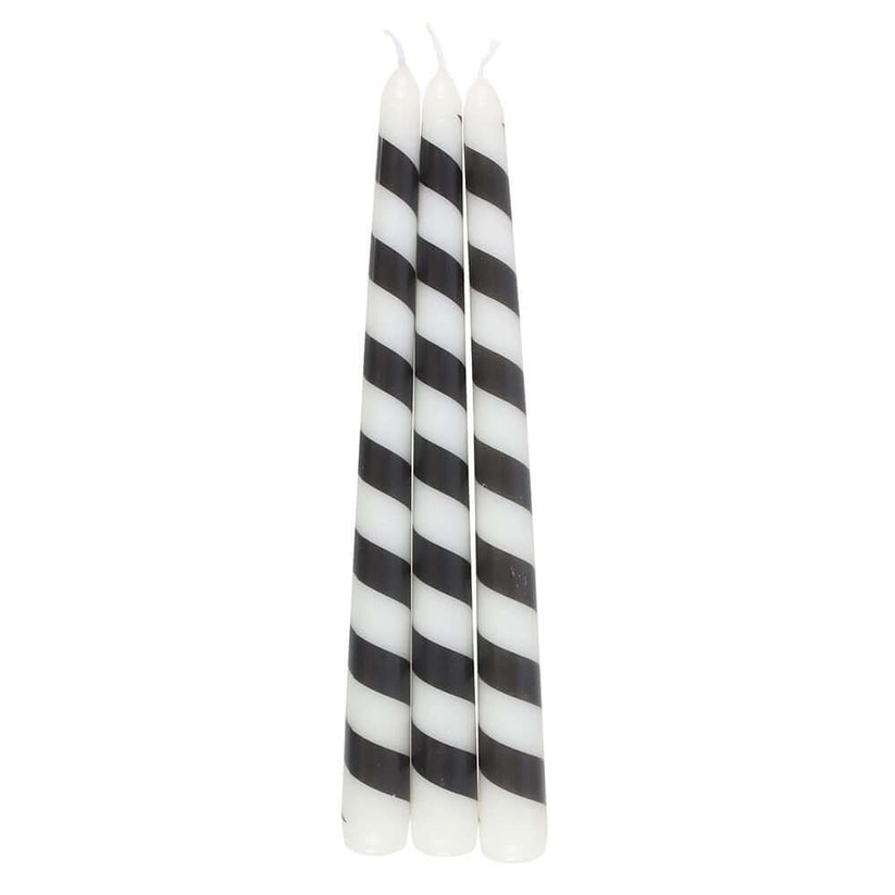 Gothic Gifts Taper Candles Black Candy Cane Pack of 3 - QHA UK