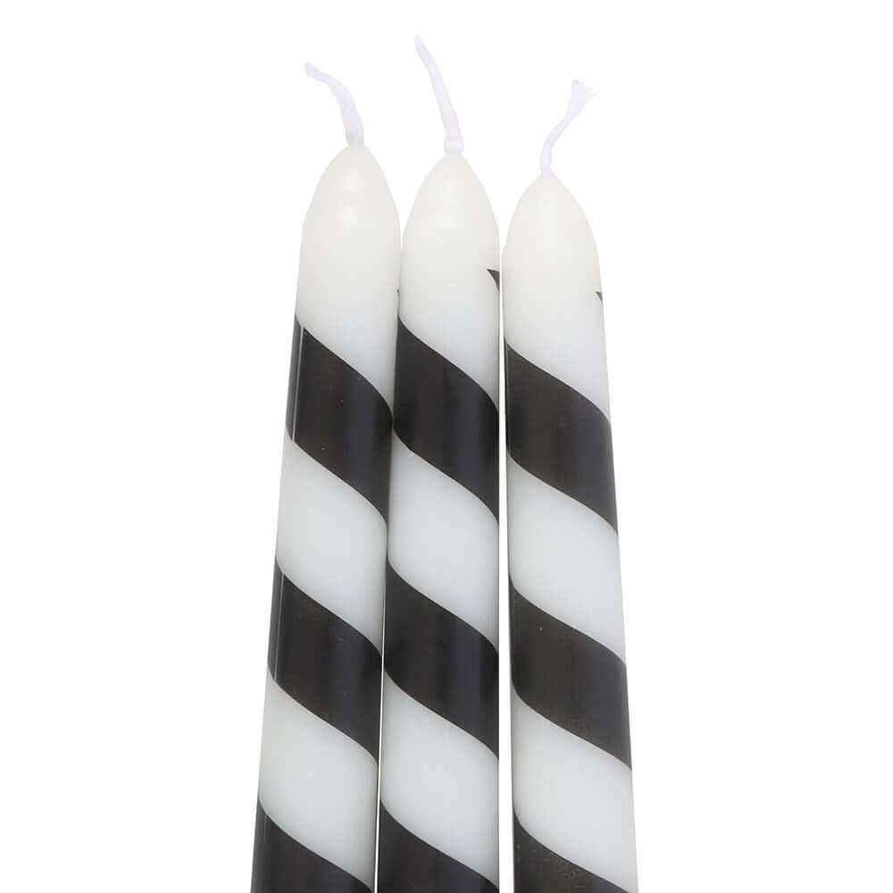 Gothic Gifts Taper Candles Black Candy Cane Pack of 3 - QHA UK