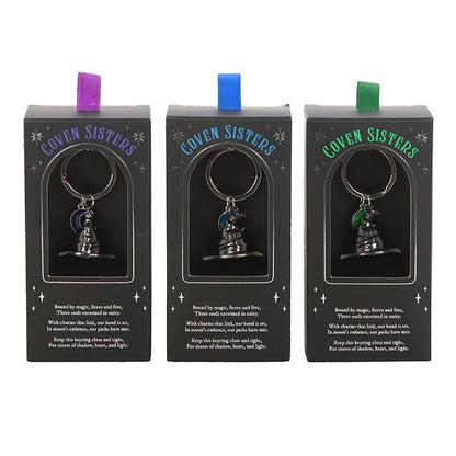 Gothic Gifts Witch Keyrings Three Coven Sisters Hat in One Set - QHA UK