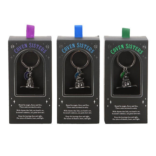 Gothic Gifts Witch Keyrings Three Coven Sisters Hat in One Set - QHA UK