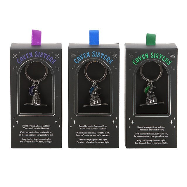 Gothic Gifts Witch Keyrings Three Coven Sisters Hat in One Set - QHA UK