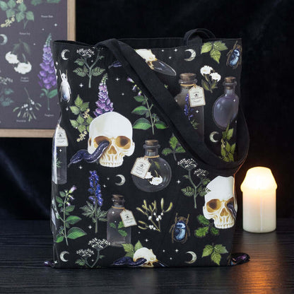 Gothic Gifts Tote Bag Venom and Vines Print Polycotton - QHA UK