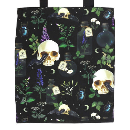 Gothic Gifts Tote Bag Venom and Vines Print Polycotton - Pattern Detail - QHA UK