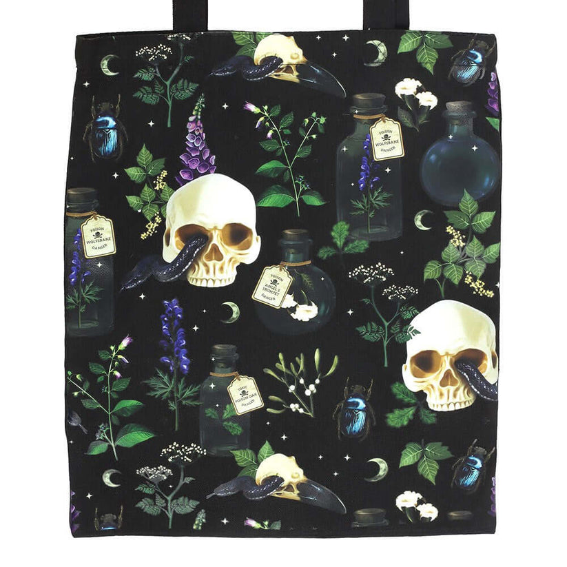 Gothic Gifts Tote Bag Venom and Vines Print Polycotton - Pattern Detail - QHA UK
