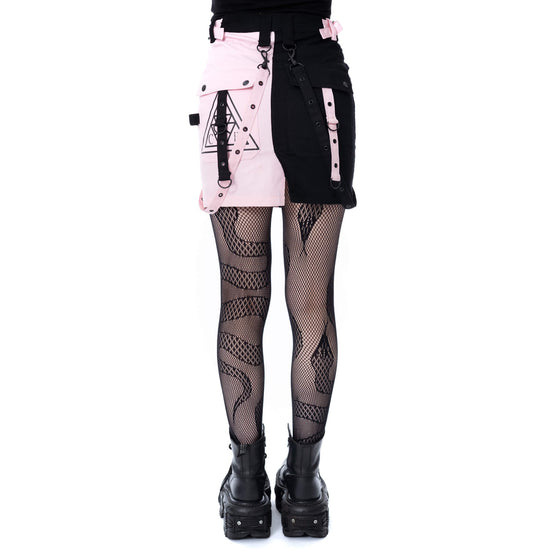 Chemical Black Gothic Mini Skirt Black Pink Strap Detail UK 10-18 - QHA UK