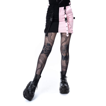 Chemical Black Gothic Mini Skirt Black Pink Strap Detail UK 10-18 - QHA UK