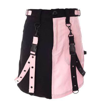 Chemical Black Gothic Mini Skirt Black Pink Strap Detail UK 10-18 - QHA UK