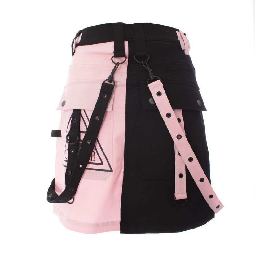 Chemical Black Gothic Mini Skirt Black Pink Strap Detail UK 10-18 - QHA UK