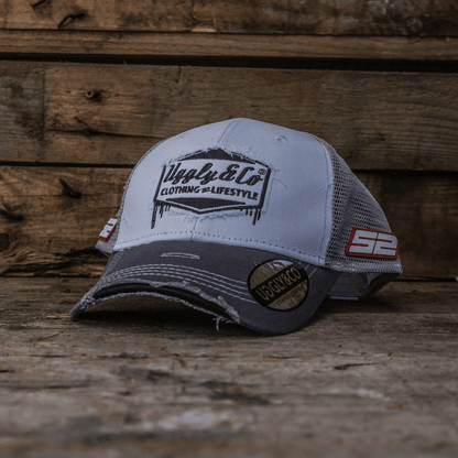 Uggly&Co Grey White Diamond Cap Vintage Mesh Curved Peak Adjustable - QHA UK