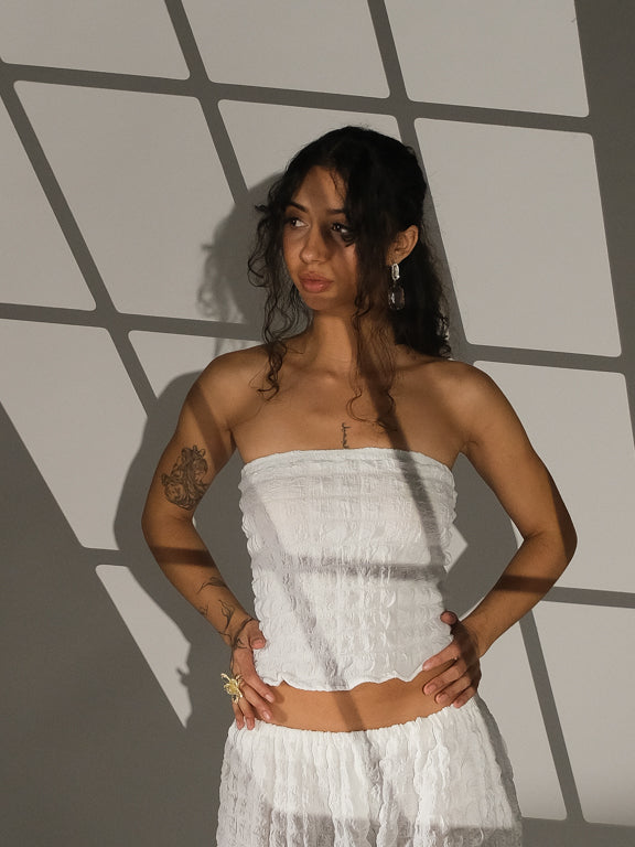 Ensogirl Women's Handmade White Crop Top Two Piece Set | QHA UK - QHA UK