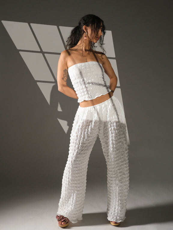 Ensogirl Women's Handmade White Crop Top Two Piece Set | QHA UK - QHA UK