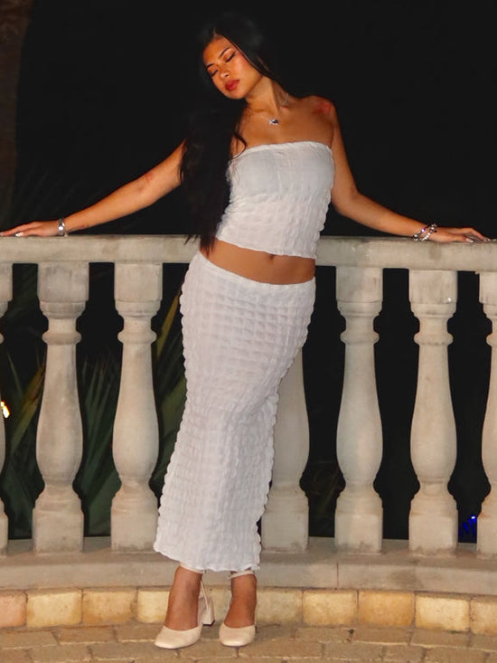 Ensogirl Women's Handmade White Midi Skirt Two Piece Set | QHA UK - QHA UK