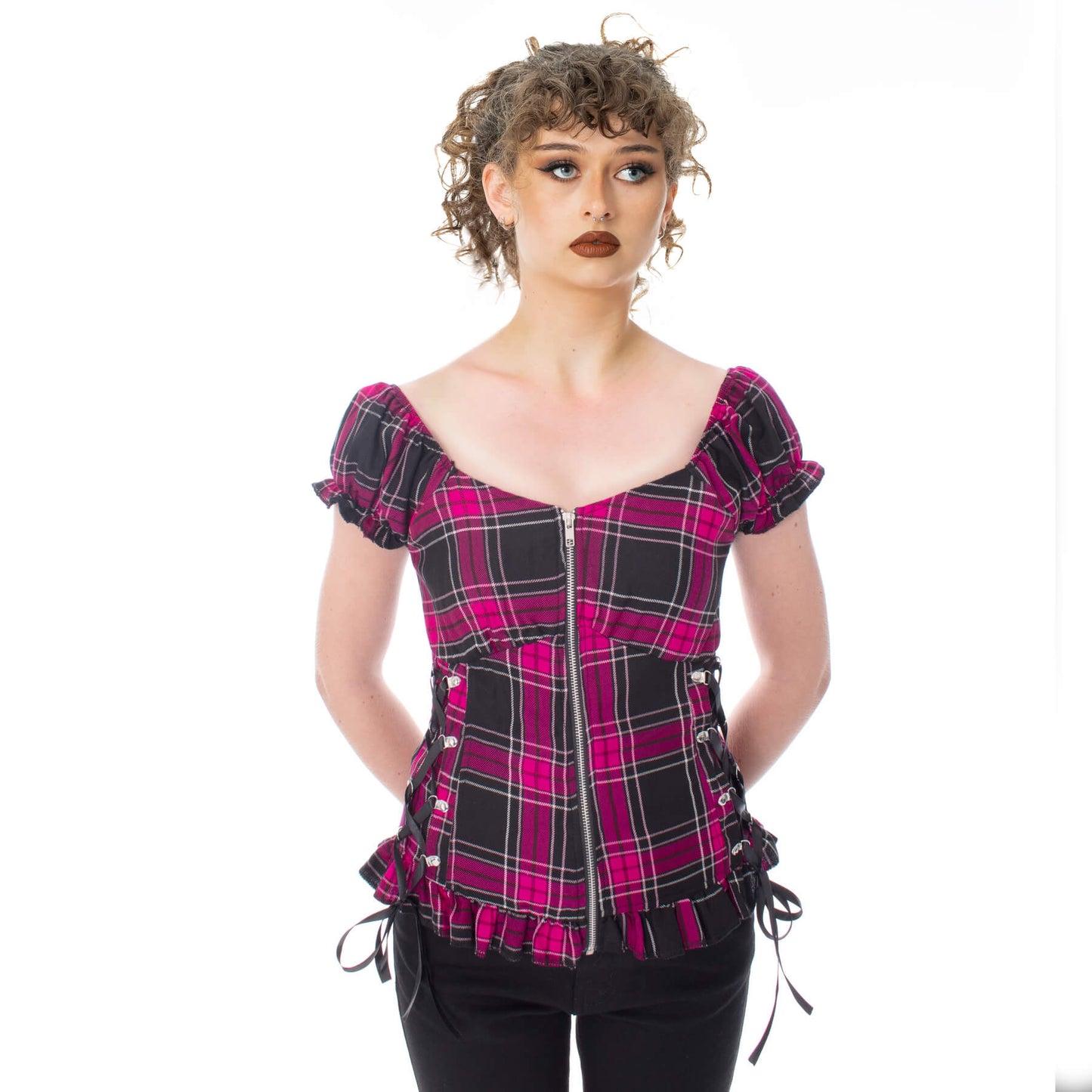 Heartless Women's Blouse Hemlock Top Dark Pink Check Top UK 10-18 - QHA UK