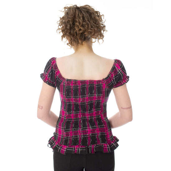 Heartless Women's Blouse Hemlock Top Dark Pink Check Top UK 10-18 - QHA UK