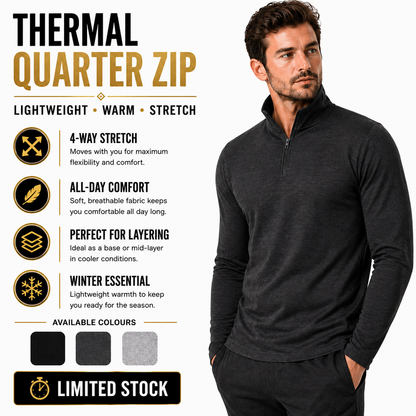 Mens Thermal Quarter Zip Pullover Stretch Lightweight Layering Top - QHA UK