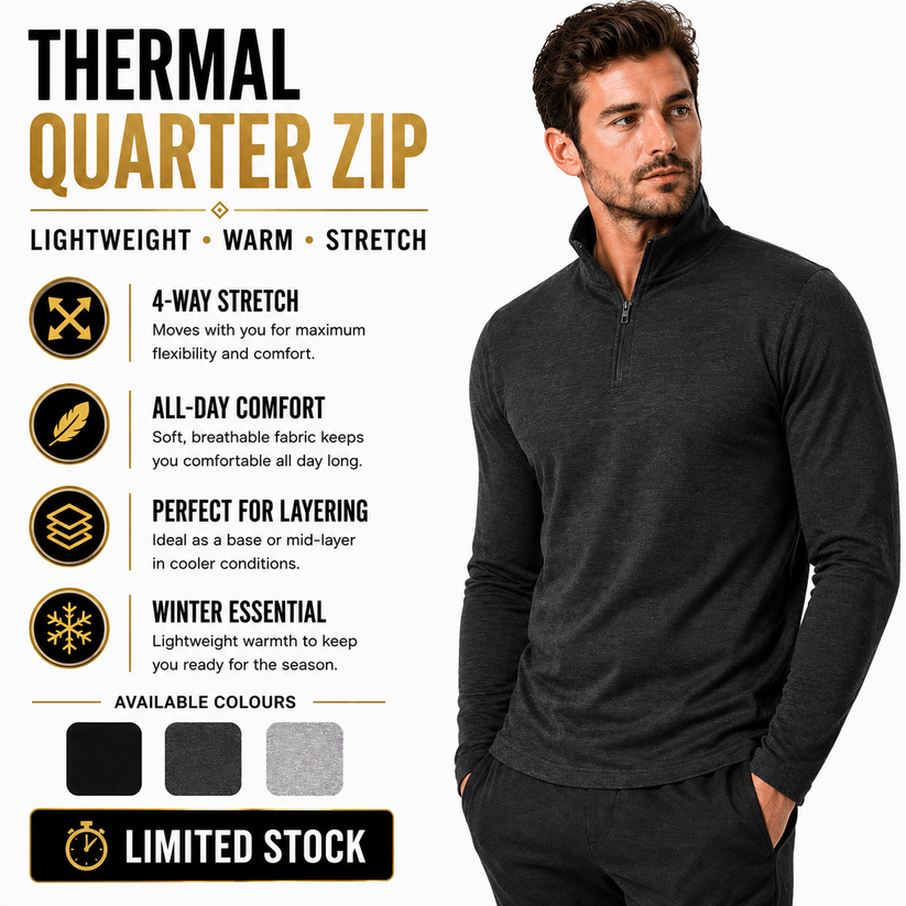 Mens Thermal Quarter Zip Pullover Stretch Lightweight Layering Top - QHA UK