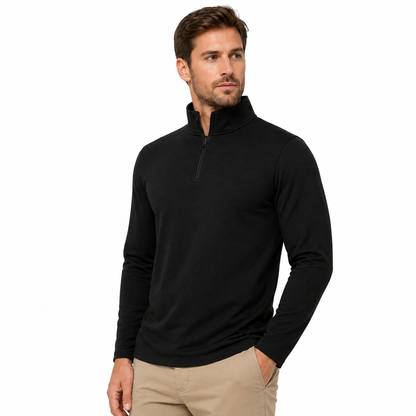 Mens Thermal Quarter Zip Pullover Stretch Lightweight Layering Top - Zip Detail - QHA UK