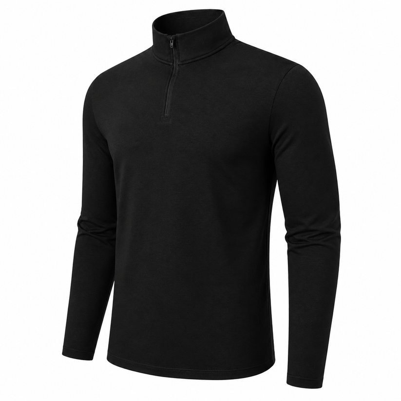 Mens Thermal Quarter Zip Pullover Stretch Lightweight Layering Top - Zip Detail - QHA UK